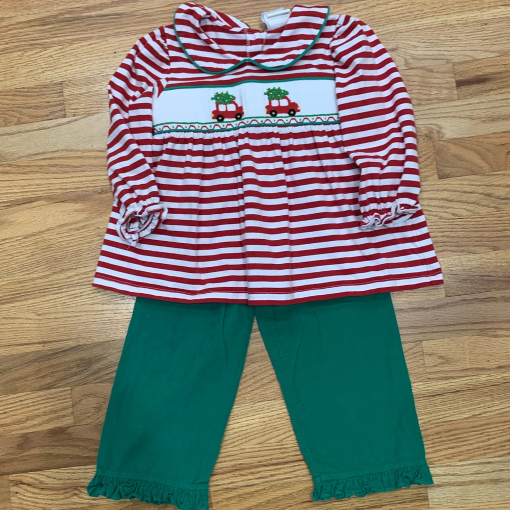 Girl’s Christmas Red and Green Smocked Matching Set